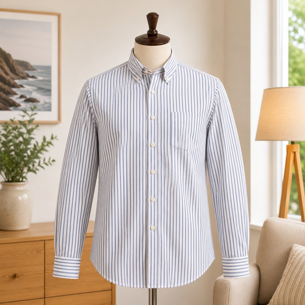 Towncraft Button Down Shirt Mens 16 32/33 Blue White Striped Long Sleeve 2405